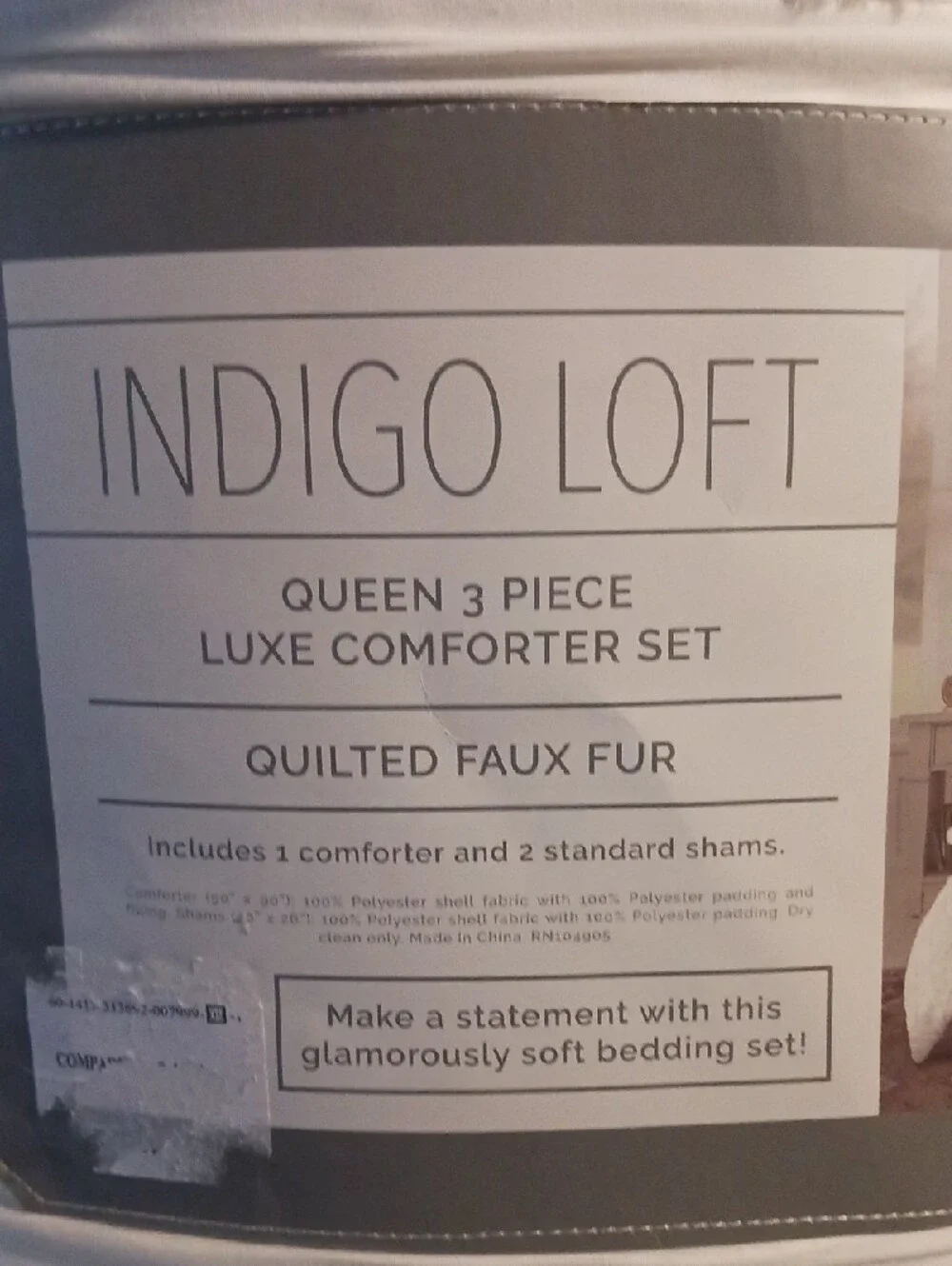 Indigo Loft White Faux Fur Queen 3 Pce. Lux Comforter Set Elegant Design Pattern